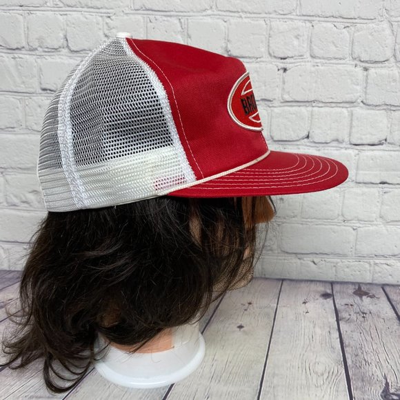 Vintage Farmer Hat Mesh Rope Cap Red White BROMOX Herbicide - DEFECT HOLE Item#2 - Picture 4 of 9